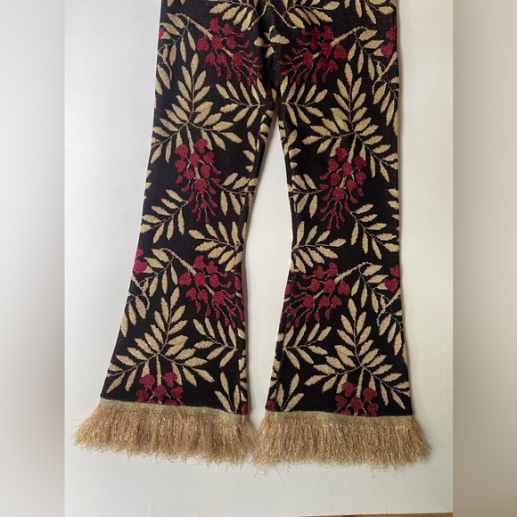ALICE MCCALL Shadow Sun Gold Metallic Fringe Flare Pants Sz 4 / 36 NWOT - Picture 3 of 6